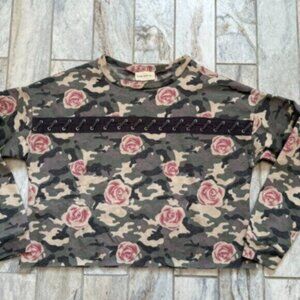 NEW "Enough About Me" women's medium camo Boutique crop top sweater MSRP $60